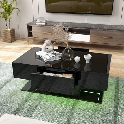 Modern LED Coffee Table with 20 Color LED Lights and 2 Storage Drawers