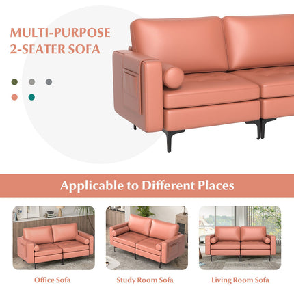 Modern Loveseat Sofa with 2 Bolsters and Side Storage Pocket