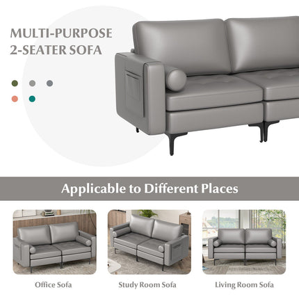 Modern Loveseat Sofa with 2 Bolsters and Side Storage Pocket