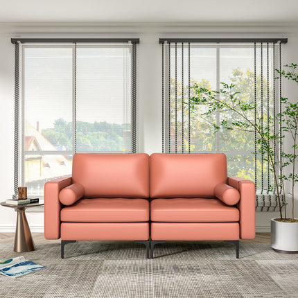 Modern Loveseat Sofa with 2 Bolsters and Side Storage Pocket