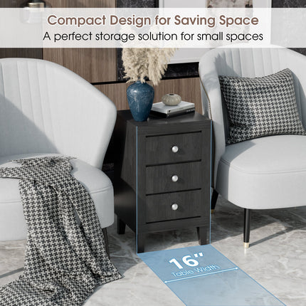 Modern Nightstand with 3 Drawers for Bedroom Living Room