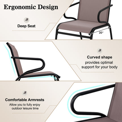 Modern Patio Chairs Set of 2 with Breathable Fabric for Porch-Coffee