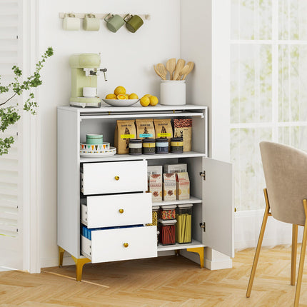 Chest of Drawers with Flip Up Fluted Glass Door for Bedroom Kitchen-Gray