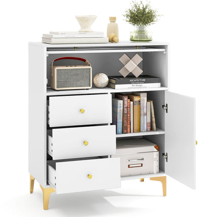 Chest of Drawers with Flip Up Fluted Glass Door for Bedroom Kitchen-Gray