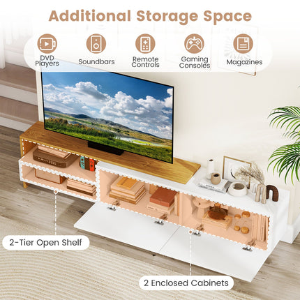 Modern TV Stand for 80 Inches TVs with Storage Shelves and Cabinets-White
