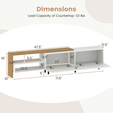 Modern TV Stand for 80 Inches TVs with Storage Shelves and Cabinets-White