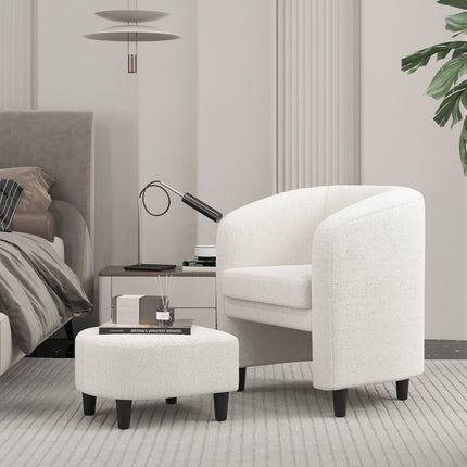 Modern Upholstered Barrel Teddy Velvet Chair with Ottoman