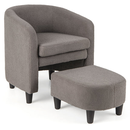 Modern Upholstered Barrel Teddy Velvet Chair with Ottoman
