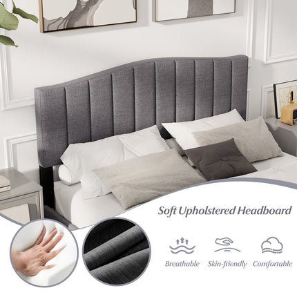 Modern Upholstered Bed Frame with Adjustable Vertical Channel Tufted Headboard-Queen Size