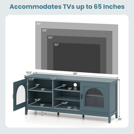 Modern Vintage TV Cabinet with Adjustable Shelves and 2 Cable Holes for TVs up to 65 Inches
