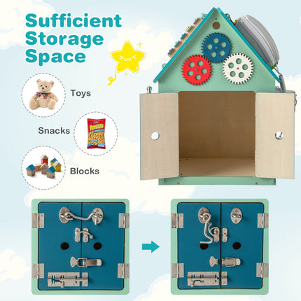 Montessori Play House with Sensory Games and Interior Storage Space-Blue