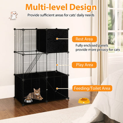 Multi-Level Cat Tower with 2-Door Condo and Hammock-Black