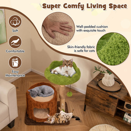 Multifunctional Cat Tree Cat Tower with Scratching Posts and Top Perch-Brown