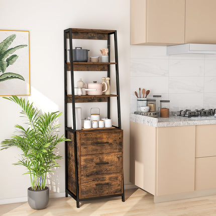 Multifunctional Tall Bookcase with Open Shelves and Storage Drawers