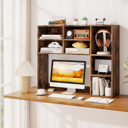 Desktop Bookshelf with 7 Open Cubbies and 3 Adjustable Shelves