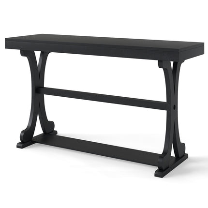 Narrow Console Table Vintage 52 Inch Long with Open Storage Shelf
