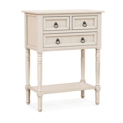 Narrow Console Table with 3 Storage Drawers and Open Bottom Shelf