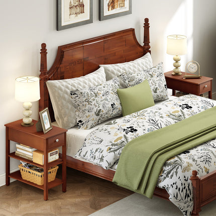 3-Tier Narrow End Table with Drawer and Storage Shelves