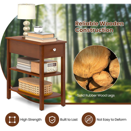 3-Tier Narrow End Table with Drawer and Storage Shelves