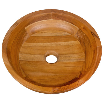 16 Inch Teak Wood Washbasin with Drainage Hole and Rounded Corners
