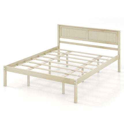 Twin/Full/Queen Size Wooden Bed Frame with Headboard and Slat Support
