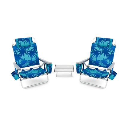2 Packs 5-Position Outdoor Folding Backpack Beach Table Chair Reclining Chair Set