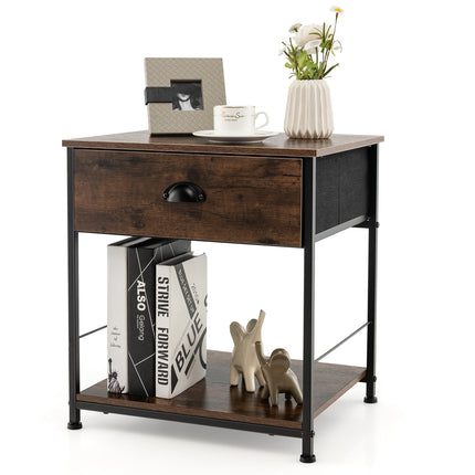 2 Tiers Nightstand with Open Storage Shelf for Living Room Bedroom