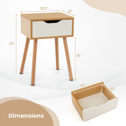 Set of 1/2 Modern Nightstand with Storage Drawer for Bedroom Living Room