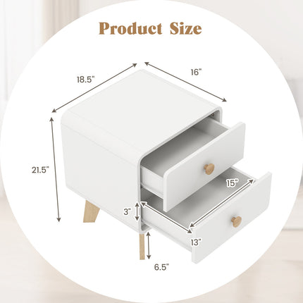 Nightstand with 2 Drawers Solid Rubber Wood Legs