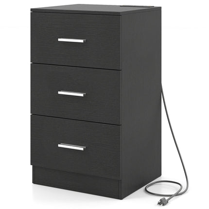 Nightstand with Charging Station End Table with 3 Storage Drawers Bedside Table for Bedroom