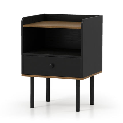 Nightstand with Drawer 3-Tier Sofa Side Table with Open Storage Shelf-Black