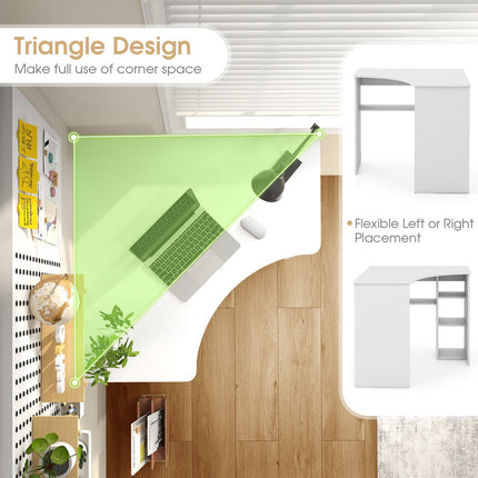 Corner Computer Desk Triangle Home Office Desk with Adjustable Shelf and Arc-Shaped Profile
