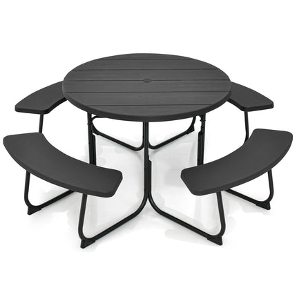 8-Person Outdoor Picnic Table and Bench Set with Umbrella Hole
