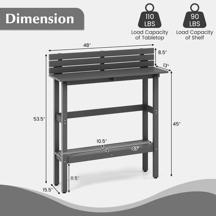 48 Inch Patio Pub Height Table with Storage Shelf and Adjustable Foot Pads