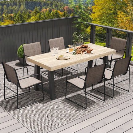 Outdoor Dining Chairs Set of 2 Patio Furniture Chair with Breathable Seat and Backrest-Brown
