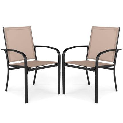 Outdoor Dining Chairs Set of 2 with High Back and Metal Frame-Light Brown