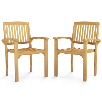 Set of 2 Outdoor Patio Chair with Slatted Seat and Curved Seat