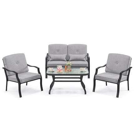 4 Pieces Outdoor Conversation Set with Seat Back Cushions and Waist Pillows