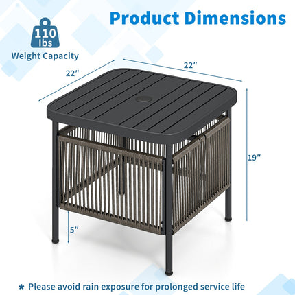 Outdoor Side Table with Umbrella Hole and Storage Shelf