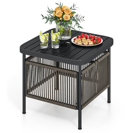 Outdoor Side Table with Umbrella Hole and Storage Shelf