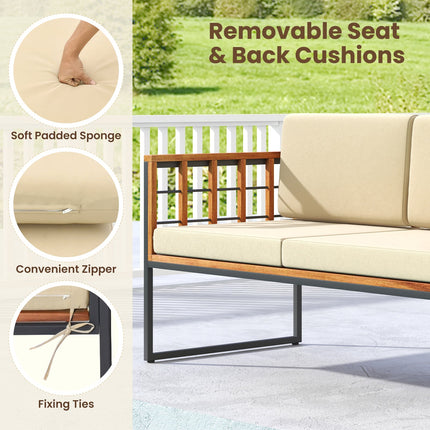 4 Pieces Acacia Wood Outdoor Sofa Set for Balcony  Porch  Backyard  Poolside