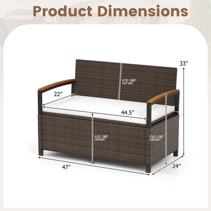 Outdoor Storage Bench Deck Box Patio Furniture with Cushion-White