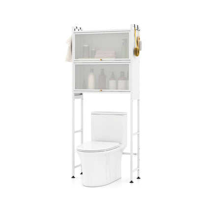 Over-the-toilet Cabinet Bathroom Organizer with 2 Flip-up Cabinets