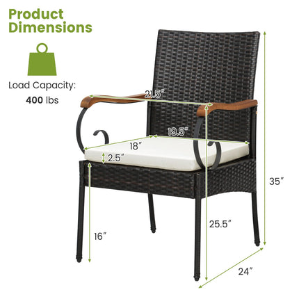 Set of 2/4 Outdoor PE Wicker Chair with Acacia Wood Armrests