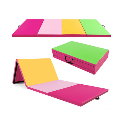 4-Panel PU Leather Folding Exercise Mat with Carrying Handles