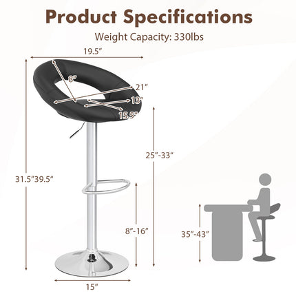 Height Adjustable Bar Stools Set of 2 with Hollow Back and Footrest