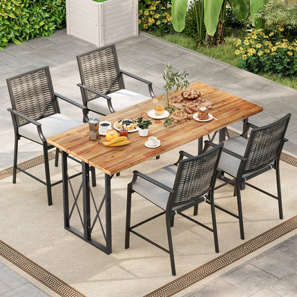 Patio Bar Stools Set of 2 Counter Height Rattan Bar Chairs with Armrest-Grey