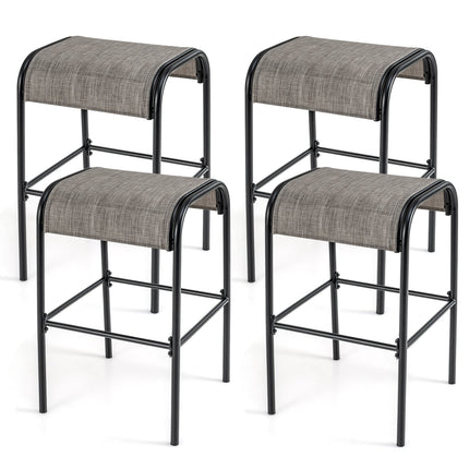 Set of 2/4 Patio Metal Bar Stools with Curved Fabric Seat