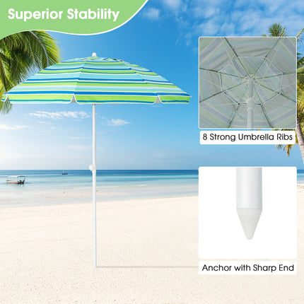 6.5 Feet Patio Beach Umbrella with Waterproof Polyester Fabric