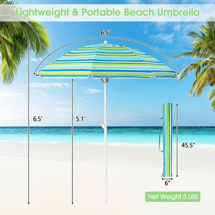 6.5 Feet Patio Beach Umbrella with Waterproof Polyester Fabric